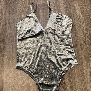 Grey Crushed Velvet Bodysuit